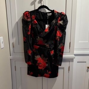 Lovers + Friends Black and Red Rose Floral Dress NWT